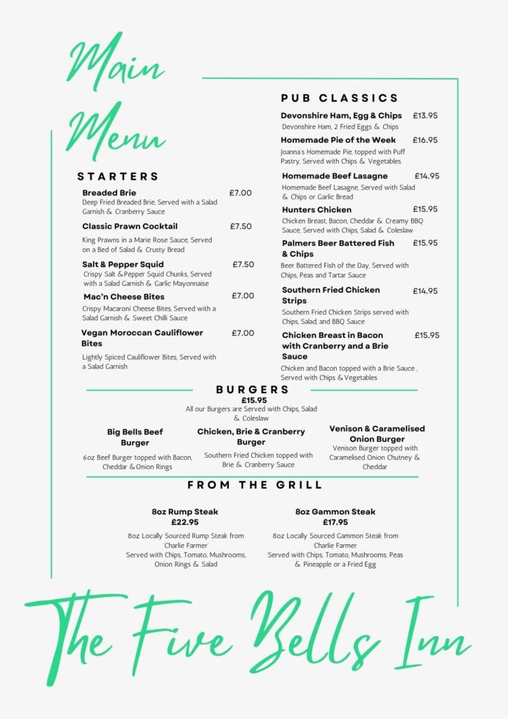 Five Bells Inn Menu